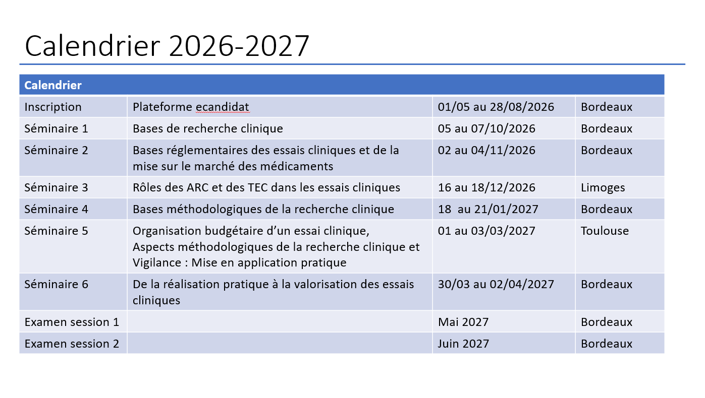 Calendrier 2026-2027