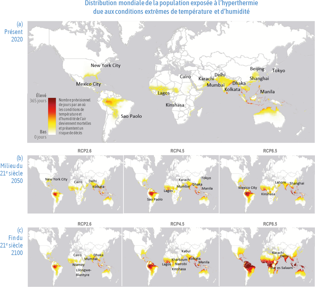 Global distribution of
population exposed to hyperthermia from extreme heat and humidity
