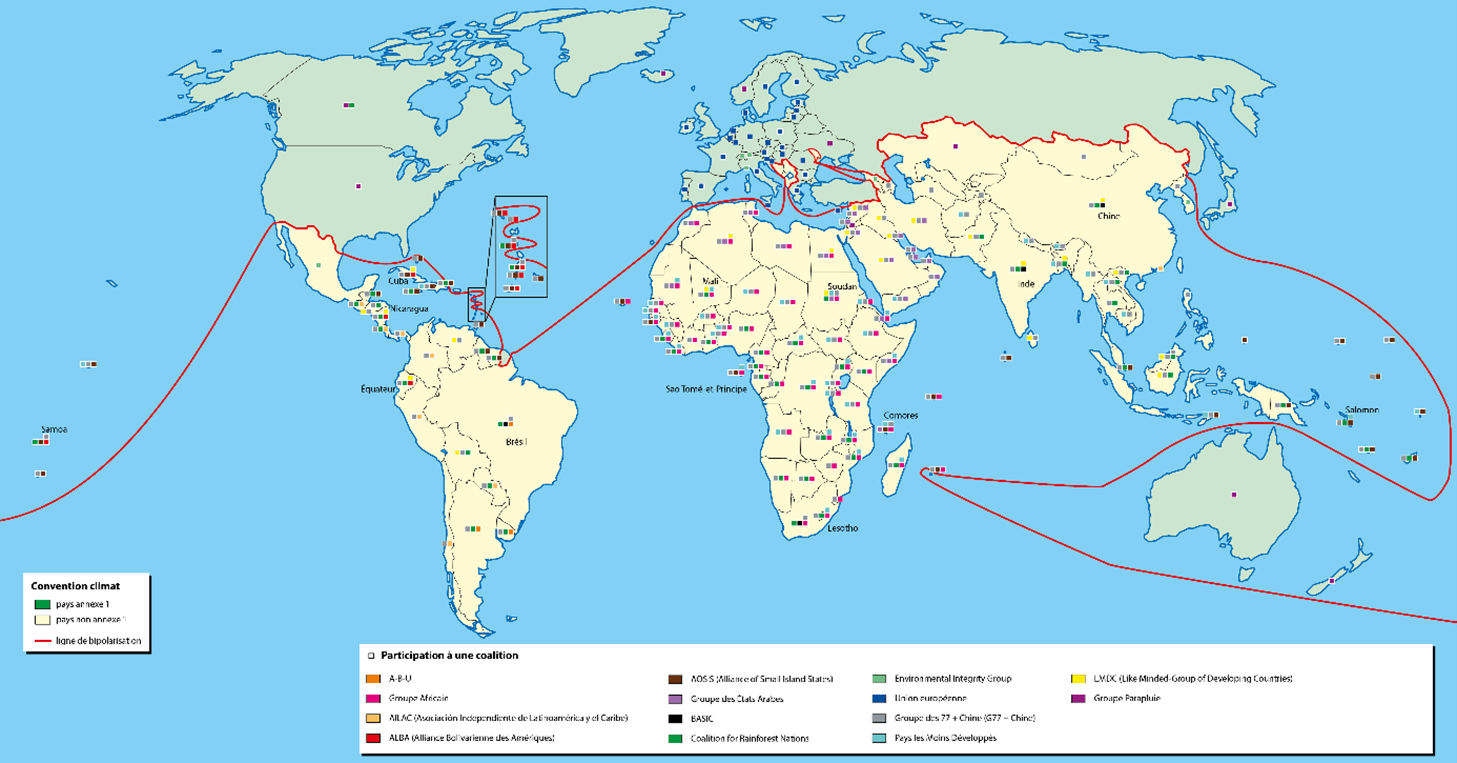 Carte des différentes coalitions et des pays en faisant partie
